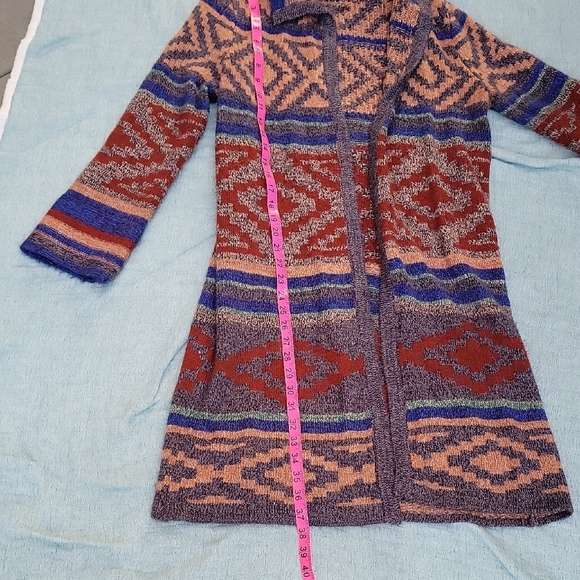 Cable & Gauge Southwestern Aztec Boho Open Front Long Cardigan Sweater Sz M - Picture 6 of 6